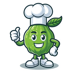 Cute guava fruit cartoon mascot wearing chef costume