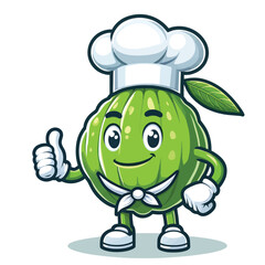 guava fruit mascot character in chef costume giving thumbs up