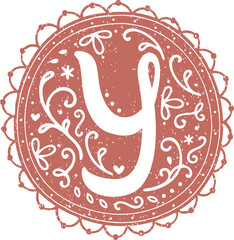 Decorative floral monogram in european old folk design lace doilies collage scrapbook rustic texture initial capital letter alphabet y