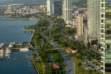 Fototapeta premium High angle view of Panama City skyline, Balboa avenue - Panama, Central America - stock photo