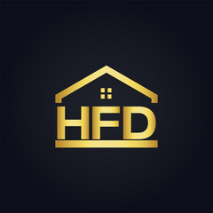 HFD logo. H F D design. White HFD letter. HFD, H F D letter logo design. H F D letter logo design in GOLD, GOLDEN LOGO, THREE, style. letter logo set in one artboard. H F D letter logo vector design.	