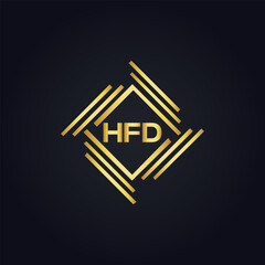 HFD logo. H F D design. White HFD letter. HFD, H F D letter logo design. H F D letter logo design in GOLD, GOLDEN LOGO, THREE, style. letter logo set in one artboard. H F D letter logo vector design.	