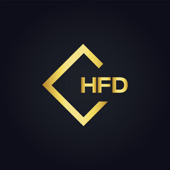HFD logo. H F D design. White HFD letter. HFD, H F D letter logo design. H F D letter logo design in GOLD, GOLDEN LOGO, THREE, style. letter logo set in one artboard. H F D letter logo vector design.	