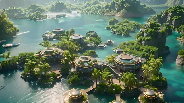 Lush islands with futuristic domes