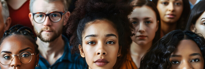 Fototapeta premium large mixed group of multicultural people look camera,