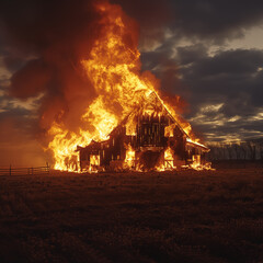 Scheunenbrand - gro&szlig;es Feuer - lichterloh brennende Scheune - Feuersbrunst noch ohne L&ouml;scharbeiten