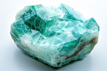 Green  crystal cluster showing cubic crystallization on a white background