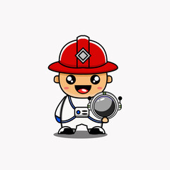 cute vector design illustration mascot character firefighter astronaut