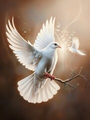 Fototapeta premium White Dove Perched on Branch