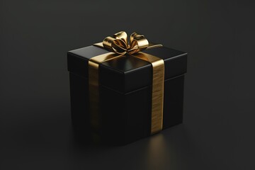 Obraz premium Black Friday Sale and Christmas presents concept. Gift box with black ribbon on red satin textile, close up view