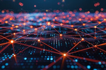 A digital technology-themed background featuring a wallpaper of interconnected data