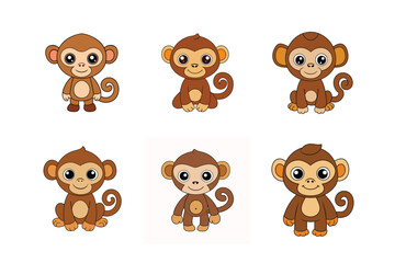 cute and funny brown monkey vector art illustration bundle set