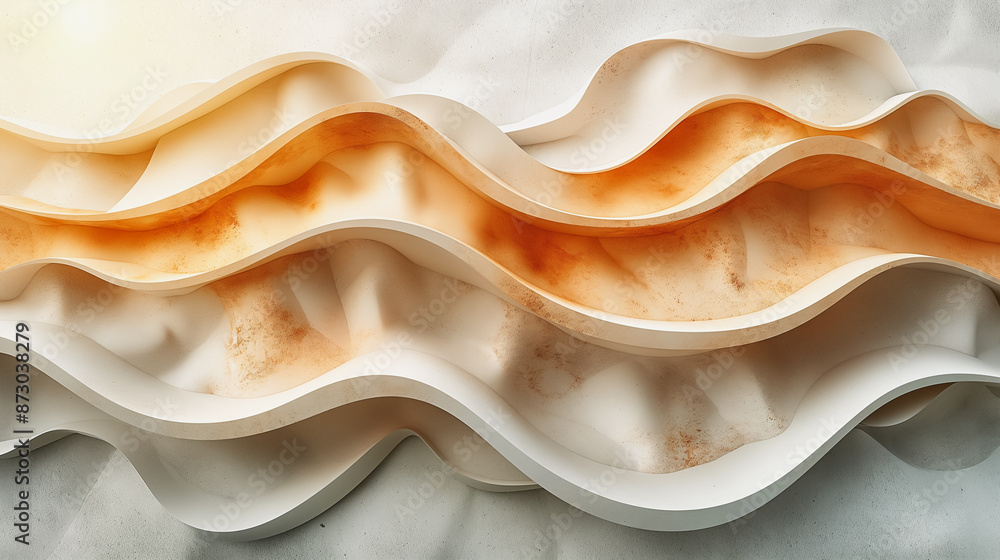 Poster a wave-like pattern with a mix of orange and white colors. the pattern is abstract and he is made up