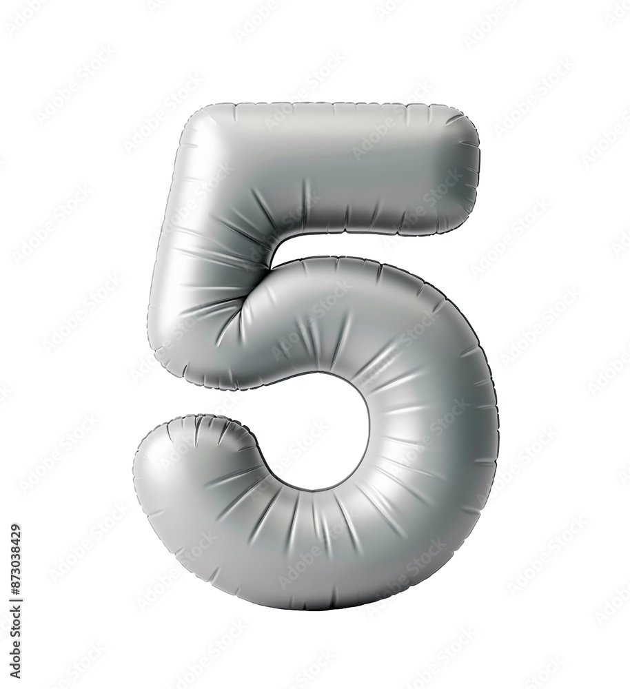 Fototapete ai generated photo with inflatable light gray color number 5. minimalistic balloon isolated on a tra