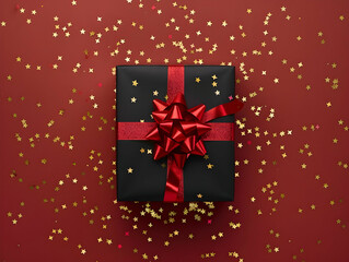 Fototapeta premium Gift box with ribbon, Holiday theme with decorative background, Elegant wrapped gift box for accessories
