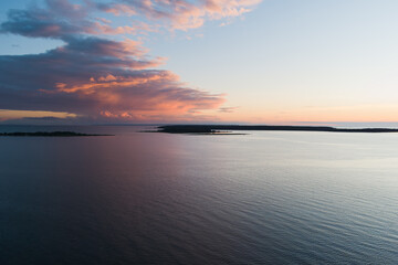 Seascape near the island of Aegna at sunset during a calm period, photo from a drone.