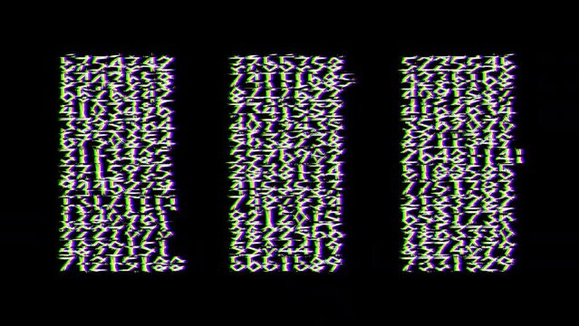 Glitchy Numeric Transition in three columns with a glitch effect. For numerology themes, tech-inspired projects, and modern digital designs, featuring intentional error distortions for an edgy way
