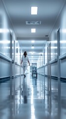 Fototapeta premium Blurred motion of healthcare professionals in a busy operating room. Modern surgical environment with advanced medical equipment. Focus on teamwork.