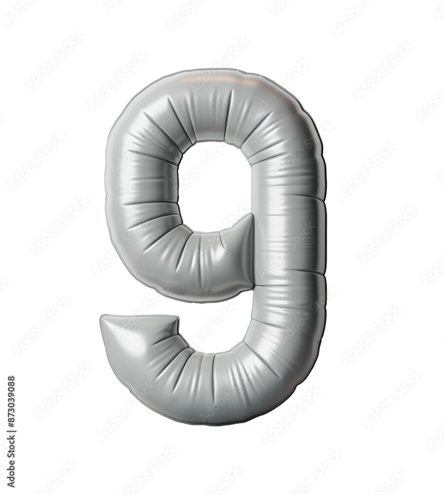 Fototapete ai generated photo with inflatable light gray color number 9. minimalistic balloon isolated on a tra