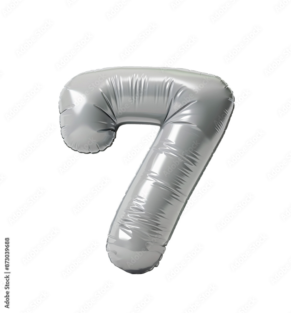 Fototapete AI generated photo with inflatable light gray color number 7. Minimalistic balloon isolated on a transparent background