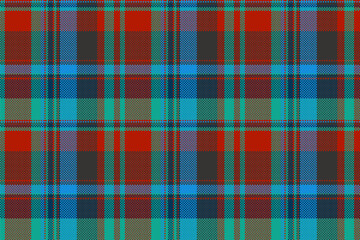 France textile tartan fabric, selection plaid vector check. Bandana seamless texture pattern background in cyan and red colors.