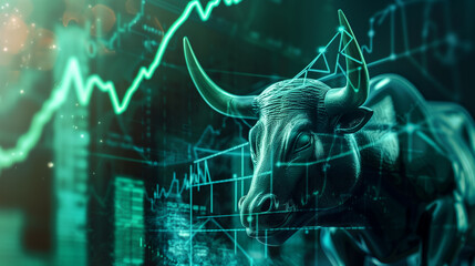 a bull on the stock exchange symbolizing rising share prices