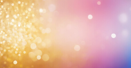 Abstract blur bokeh banner background. Rainbow colors, pastel purple, blue, gold yellow, white silver, pale pink bokeh background	
