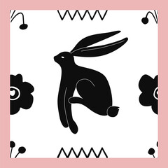 Black and White Happy Easter Linocut Seamless Pattern