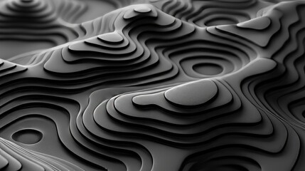 Naklejka premium 3d, macro, minimalist grey and light-grey topographic lines, abstract background, black background 