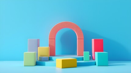 Vibrant Geometric Shapes in Pastel Color Palette Composition