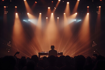 Naklejka premium A lot of people from behind are watching the DJ perform on a stage