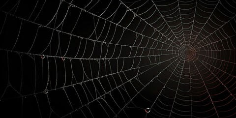Spiderweb on black darkness background real cobweb