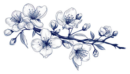 PNG  Antique of sakura drawing sketch blossom.