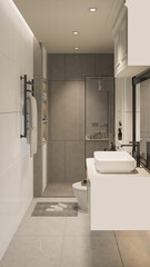 3D Rendering modern bathroom full scene interior design.
