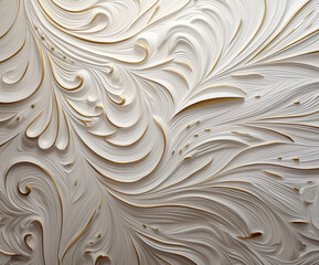 3D white and gold wave and curve texture background, GennerativeAI, Luxury floral wallpaper