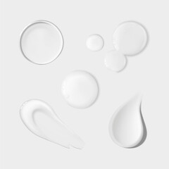 Transparent cosmetic beauty products drops and smears isolated on white background  realistic vector illustration