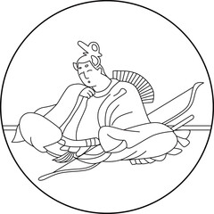 線画円形百人一首　在原業平朝臣