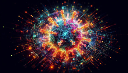 3D image of a virus in internal circuitry reflecting a cyber virus, background, vector, digital background, 
