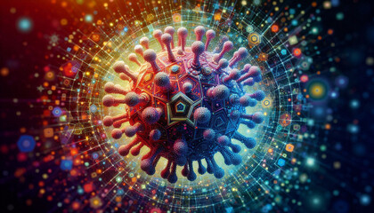 3D image of a virus in internal circuitry reflecting a cyber virus, background, vector, digital background, 
