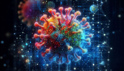 3D image of a virus in internal circuitry reflecting a cyber virus, background, vector, digital background, 