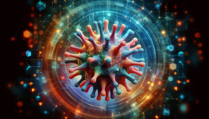 3D image of a virus in internal circuitry reflecting a cyber virus, background, vector, digital background, 