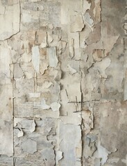 An unprimed canvas with pieces of script and collaged aged papers painted in muted light beige and ivory colors. Delicate minimalistic watercolors and thin black line sketches