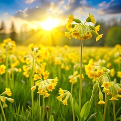 Obraz premium spring meadow with flowers of cowslip