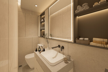 3D Rendering modern bathroom full scene interior design.
