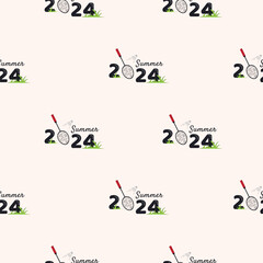 Vector seamless pattern with badminton racket and shuttlecock. Summer 2024. Endless background for banners and posters of sports competitions and championships