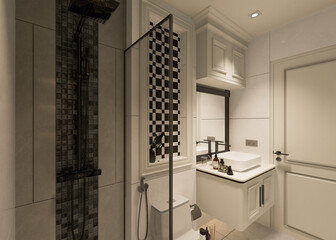 3D Rendering modern bathroom full scene interior design.
