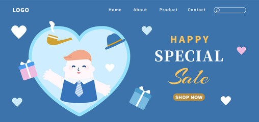 Father's Day sale poster banner vector template.  Holiday shopping background website social media.