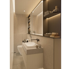 3D Rendering modern bathroom full scene interior design.
