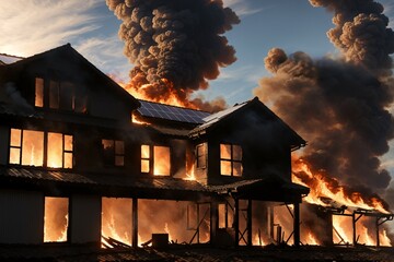 Fire outbreak in a house with solar cells