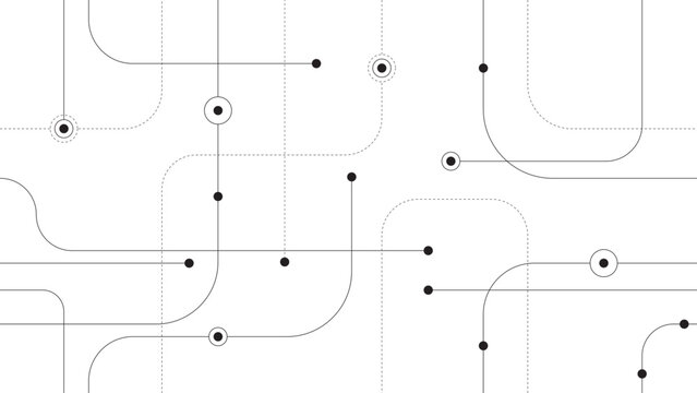 Minimalistic Circuit Design with Lines and Dots, Geometric Connection Pattern, Vector Technology Background.